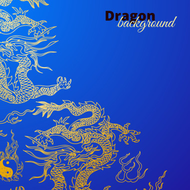 矢量背景與亞洲龍。手繪插圖