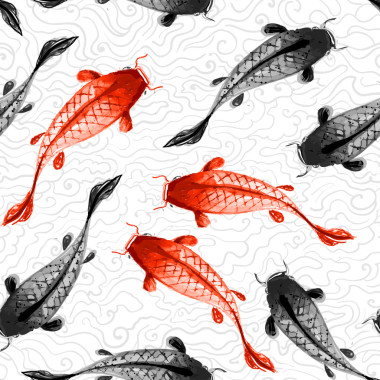 紅色和黑色的錦鯉圖片