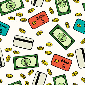 图案与硬币美元和信用卡