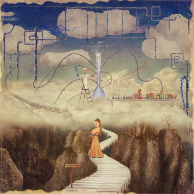 插圖的孩子玩在神奇實驗室 