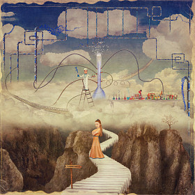 插图的孩子玩在神奇实验室 