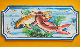 中国锦鲤鱼在中国寺庙墙上绘画