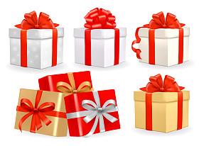 用弓箭和丝带炫彩矢量礼品盒一套