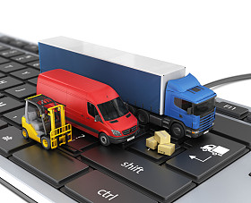 在线的订单交付的概念。运载工具