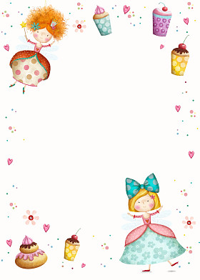 快乐的生日 Invitation.Party 邀请。可爱的小公主们用纸杯蛋糕花，心。在甜颜色的幼稚卡。小公主
