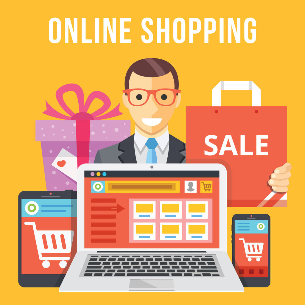 在线购物的平面插画概念图片 在线购物的平面插画概念图片