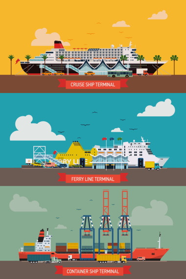 船、 邮轮班轮和集装箱码头