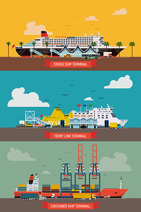 船、 邮轮班轮和集装箱码头