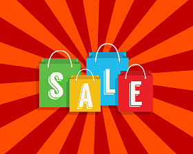 销售折扣与购物袋。矢量图.照片