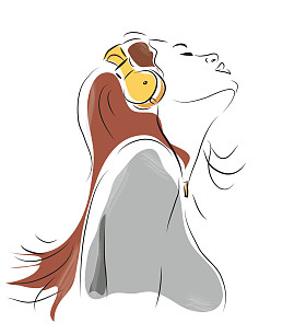 耳机的女孩图片