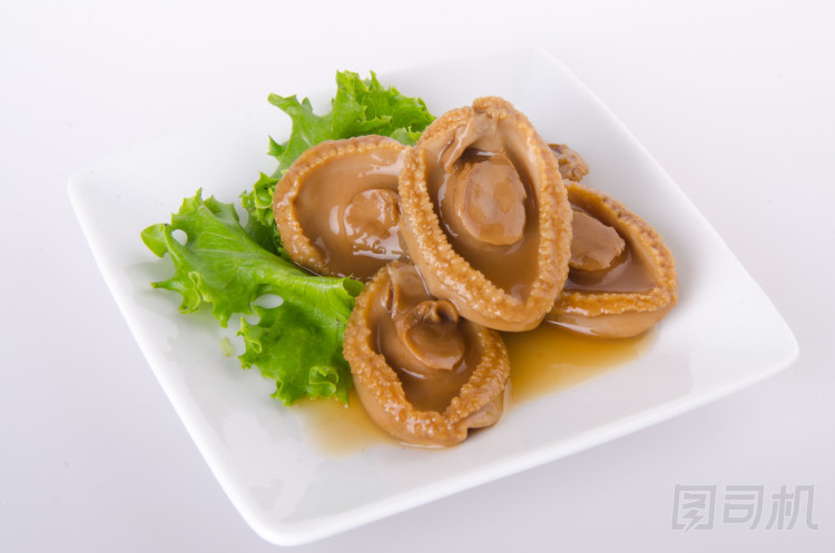 鮑魚。中國(guó)菜鮑魚背景上.圖片