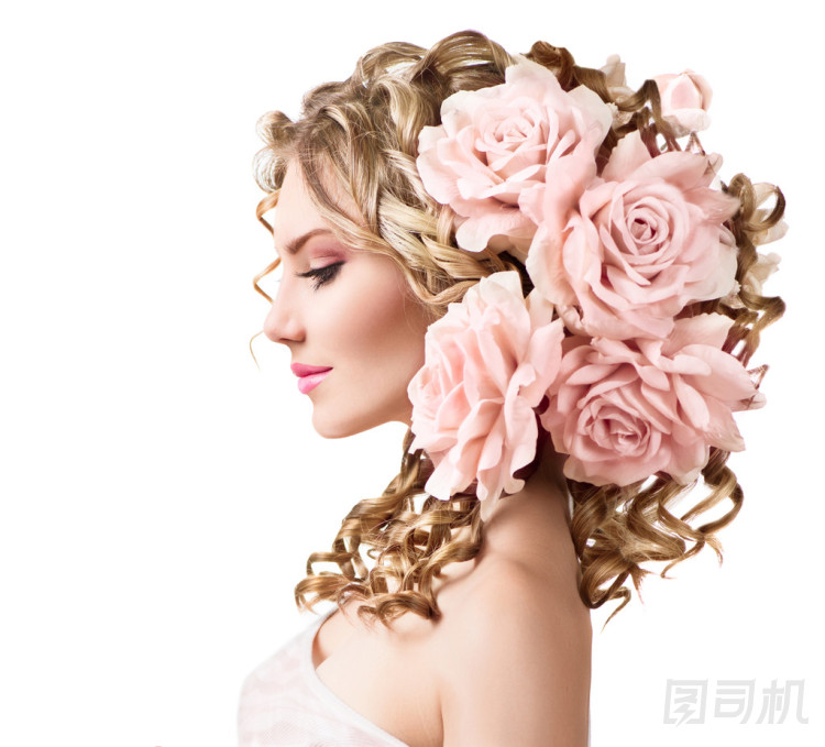 月季花在發(fā)型的女孩圖片