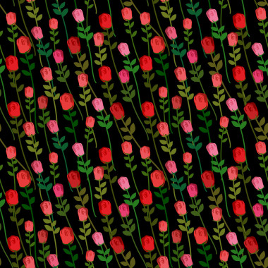 黑色背景無縫模式的紅玫瑰。矢量 Onament