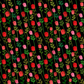 黑色背景无缝模式的红玫瑰。矢量 Onament