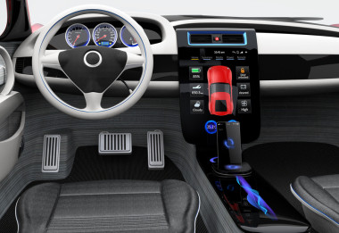 未來(lái)的電動(dòng)汽車(chē)儀表板和室內(nèi)設(shè)計(jì)。3d 渲染圖像的剪切路徑