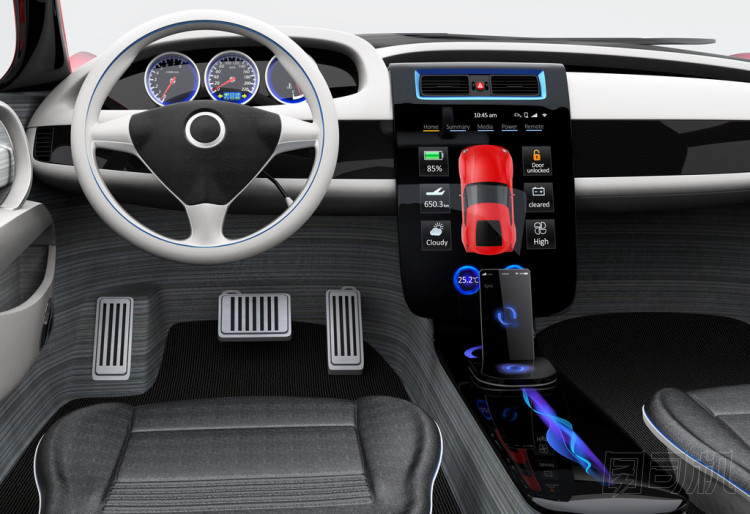 未來(lái)的電動(dòng)汽車(chē)儀表板和室內(nèi)設(shè)計(jì)。3d 渲染圖像的剪切路徑