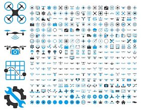 空中无人机和四管工具图标