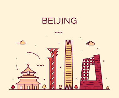 北京天際線時尚矢量插圖線性