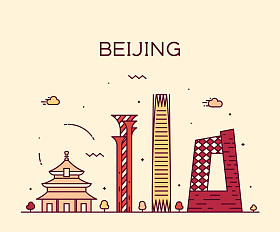 北京天际线时尚矢量插图线性