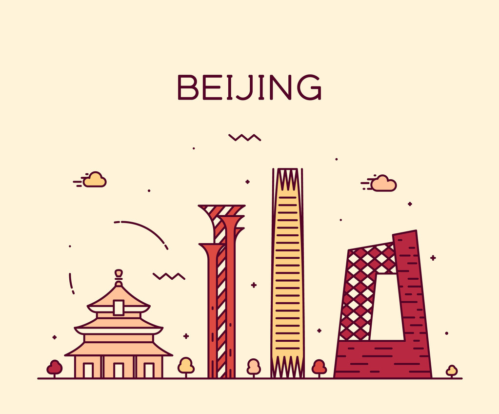 北京天际线时尚矢量插图线性