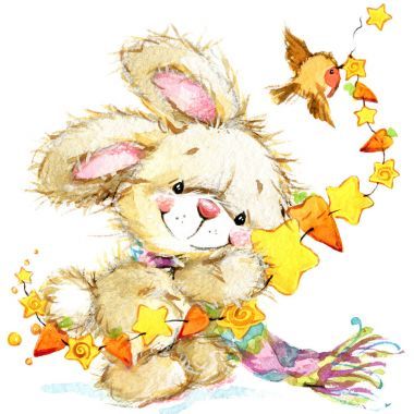 新年和圣誕節(jié)背景祝賀搞笑兔水彩插圖