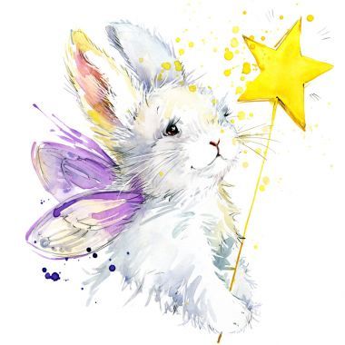 兔子仙女t恤圖形兔子仙子插圖與飛濺水彩紋理背景不尋常的例子