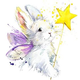 兔子仙女t恤图形兔子仙子插图与飞溅水彩纹理背景不寻常的例子