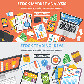 股票市场分析，股票交易想法平插图概念集