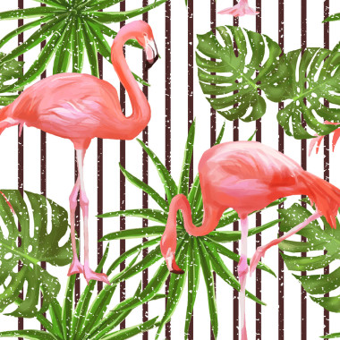 無(wú)縫模式火烈鳥(niǎo)鳥(niǎo)與棕櫚葉圖片