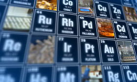 元素周期表中的元素和实验室工具。科学概念