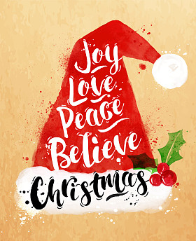 海报水彩圣诞老人的帽子图片