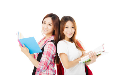 兩個(gè)人因?yàn)殚_心少女學(xué)生女孩上白色孤立