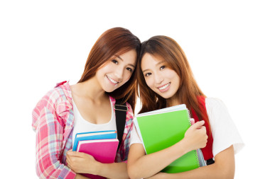 兩個(gè)人因?yàn)殚_心少女學(xué)生女孩上白色孤立