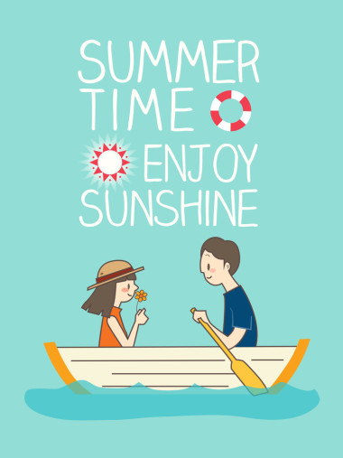 浪漫的年輕夫婦，劃船的插圖 