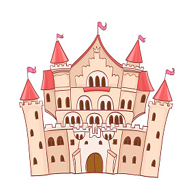 可爱的卡通童话城堡。矢量绘图