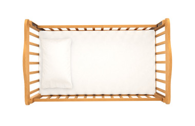嬰兒用枕頭上白色背景孤立木搖籃