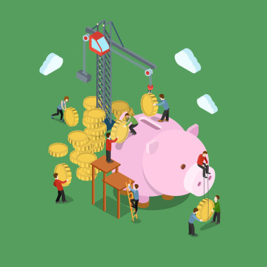 人們把硬幣投到儲蓄罐