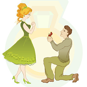 求婚。男人给戒指送给他的女孩