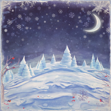冬天的夜晚景觀。圣誕快樂和新年快樂背景