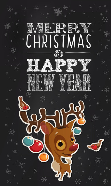 与驯鹿的快乐新的一年卡。图片