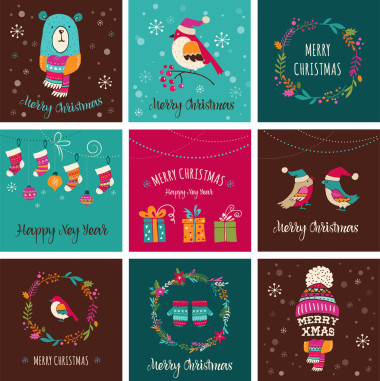 快樂圣誕設(shè)計(jì)問候卡-涂鴉插圖