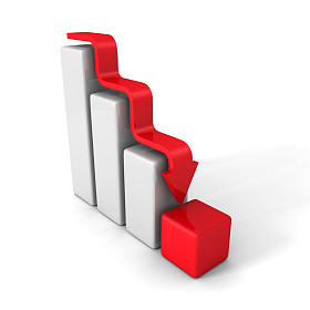 向下箭头的危机条形图照片