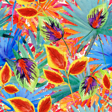 模式與木槿和棕櫚葉圖片