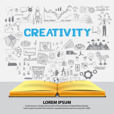 手繪關(guān)于創(chuàng)造力在筆記本上
