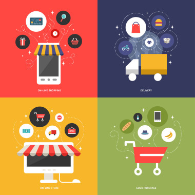 網(wǎng)上購(gòu)物交付在線商店良好的購(gòu)買(mǎi)一套平面設(shè)計(jì)概念的網(wǎng)頁(yè)橫幅和推廣馬
