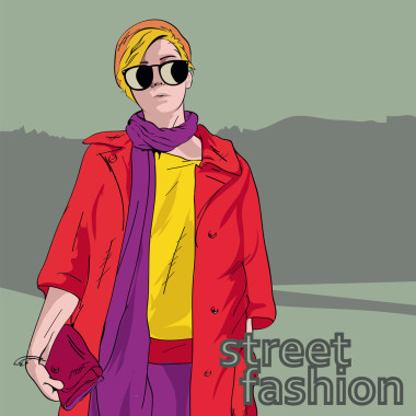 素描風格的時尚女孩.圖片