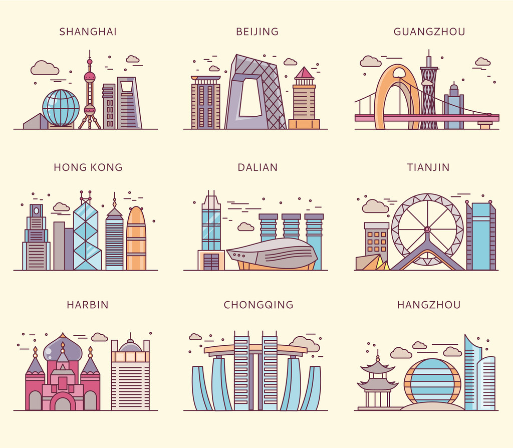 图标中国主要城市平风格图片