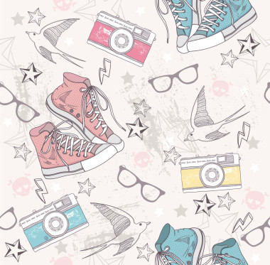 可愛(ài) grunge 抽象圖案。無(wú)縫模式與鞋子，照片