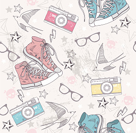 可爱 grunge 抽象图案。无缝模式与鞋子，照片