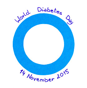 蓝色圆纸片在白色的背景下，象征着世界糖尿病日